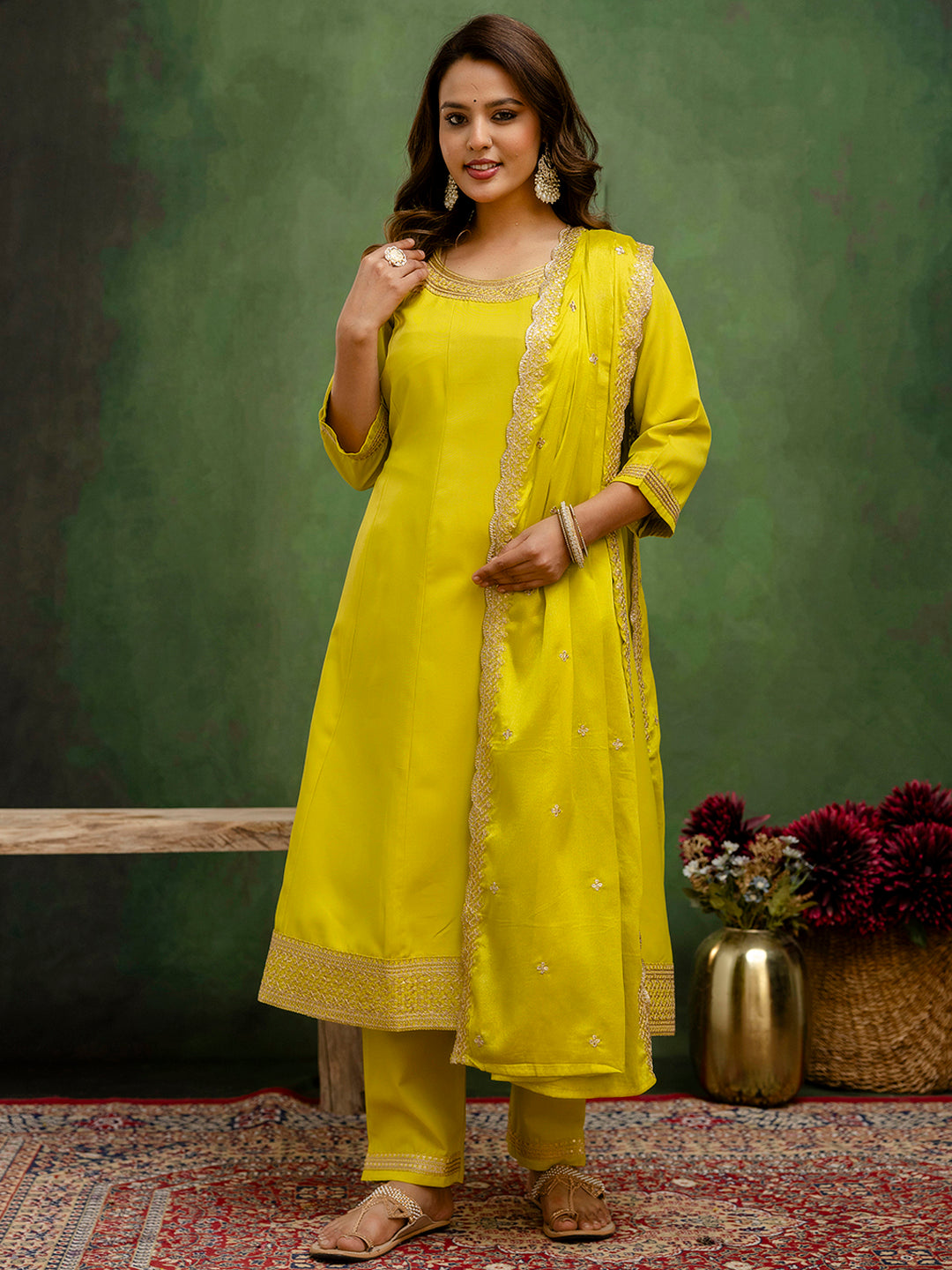 Lalita Lemon Stylish Anarkali Kurta Set – Viscose Rayon with Embroidered Dupatta