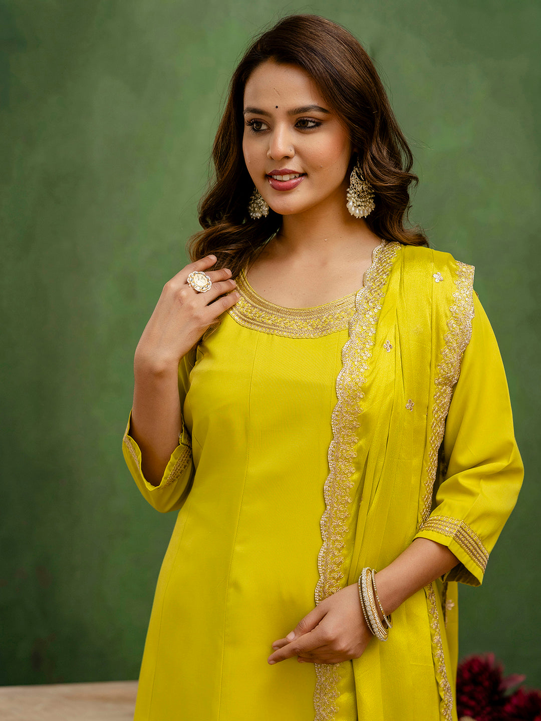 Lalita Lemon Stylish Anarkali Kurta Set – Viscose Rayon with Embroidered Dupatta