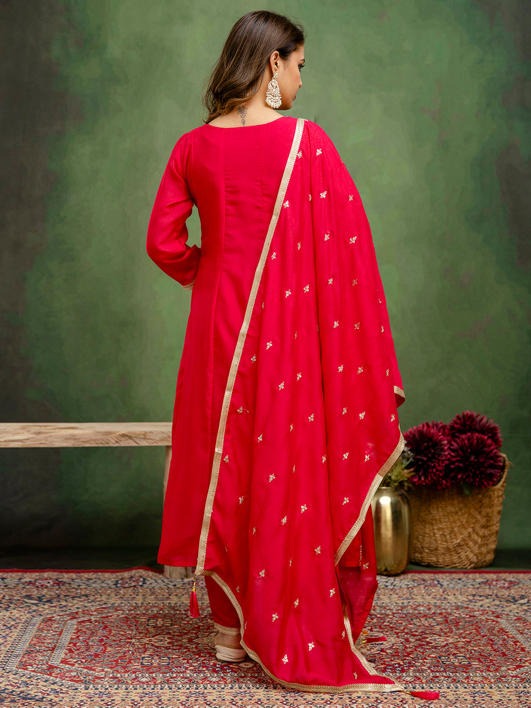 Tanmayi Elegant Rani Anarkali Kurta Set – Silk Blend with Embroidered Dupatta