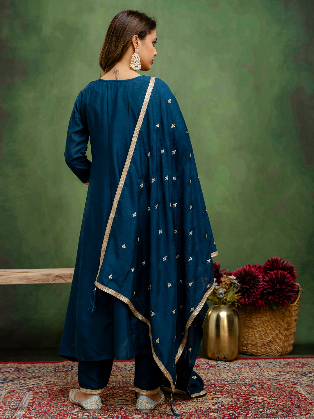Mohini Stylish Teal Anarkali Kurta Set – Silk Blend with Embroidered Dupatta