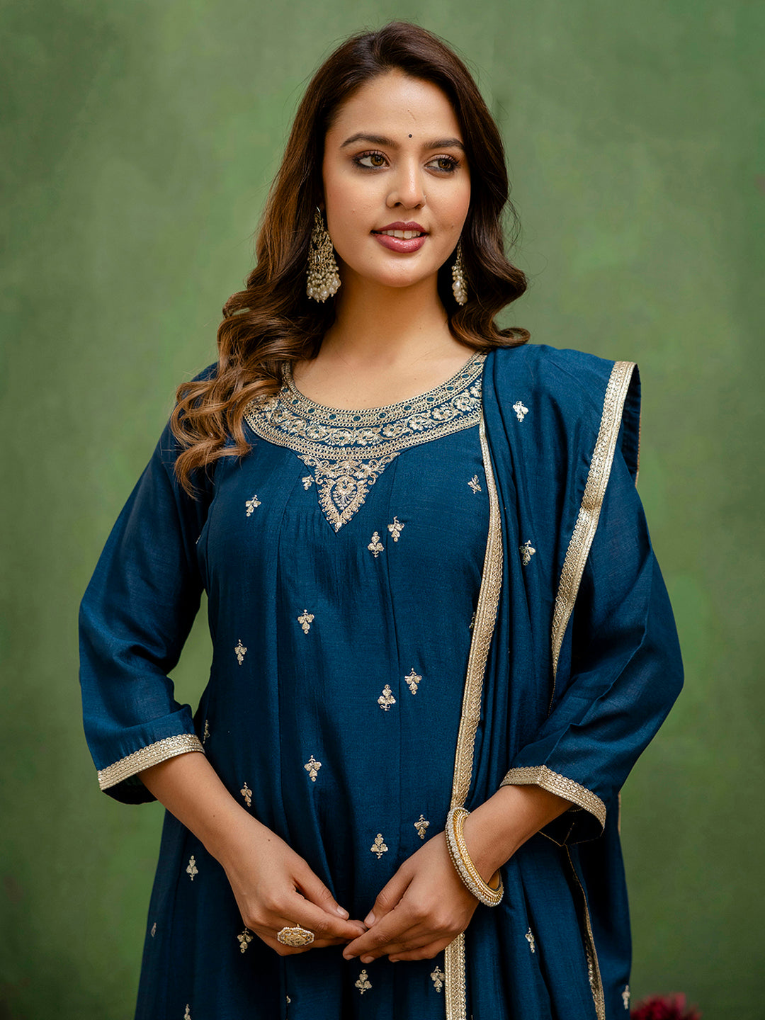 Mohini Stylish Teal Anarkali Kurta Set – Silk Blend with Embroidered Dupatta