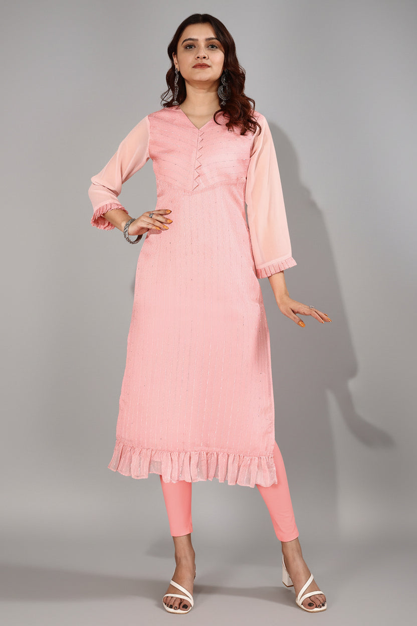Fox Georgette Lucknowi Chikankari Straight Cut Kurti