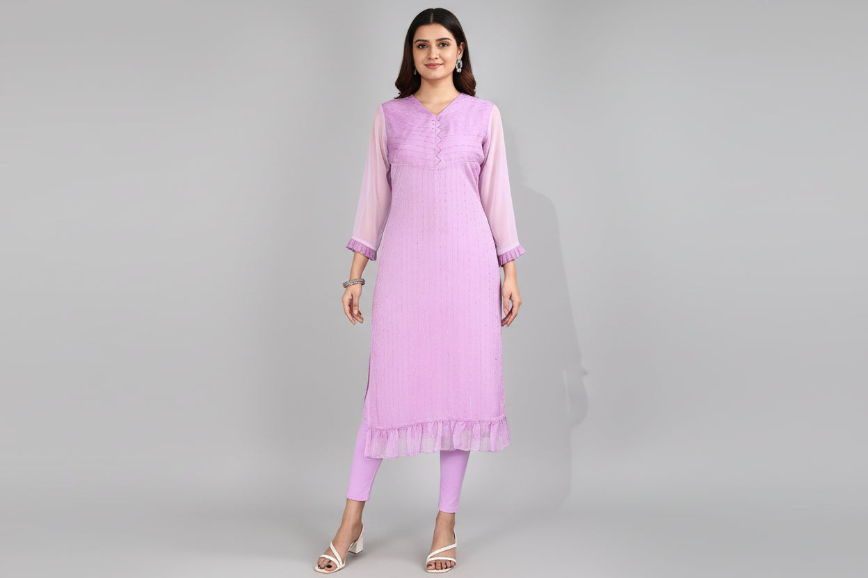 Fox Georgette Lucknowi Chikankari Straight Cut Kurti