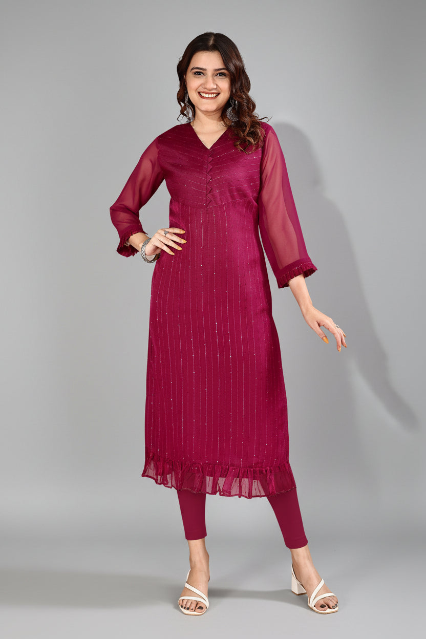 Fox Georgette Lucknowi Chikankari Straight Cut Kurti