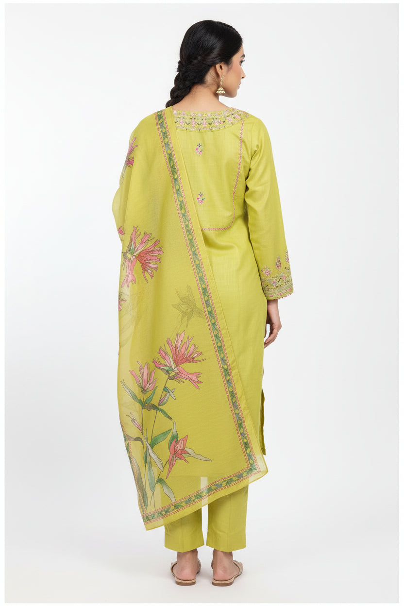 Women’s Rayon Slub Kurta Pant Set with Chanderi Digital Print Dupatta | 3-Piece Ethnic Wear