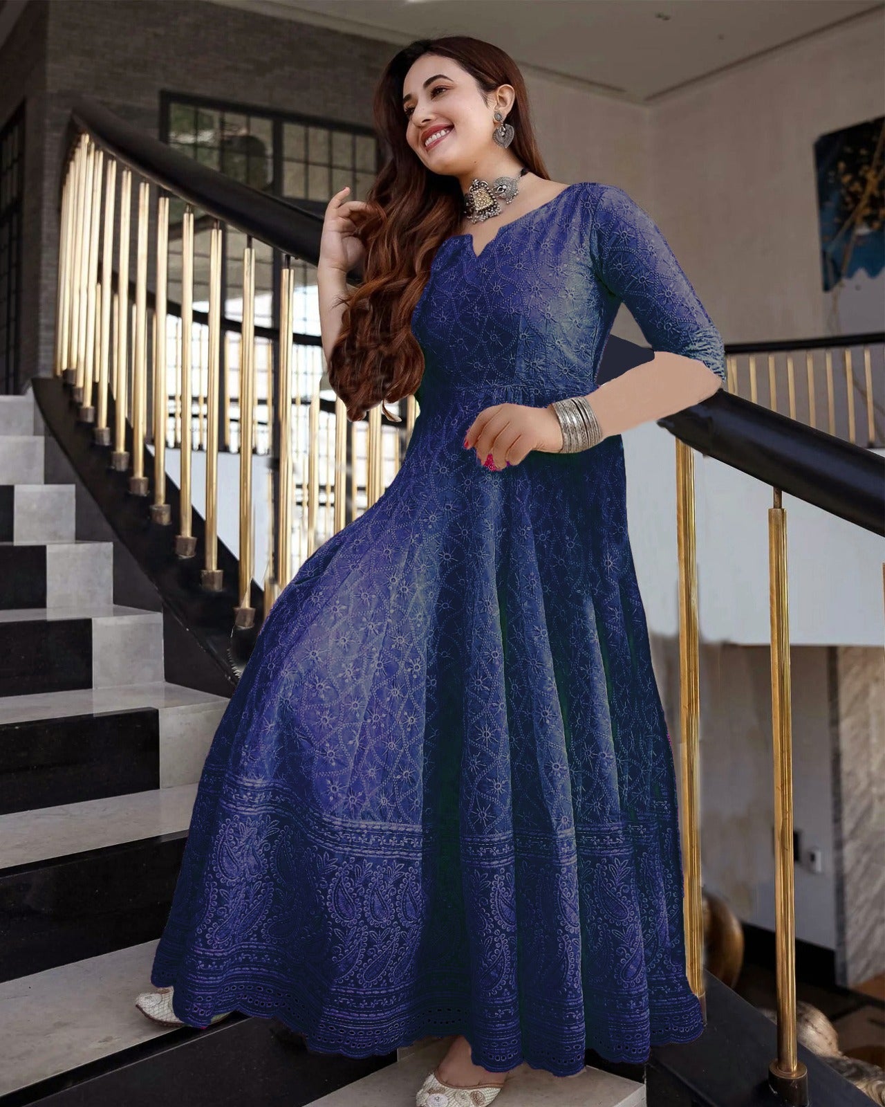 Cotton Sequin A-Line Gown Cut Kurti