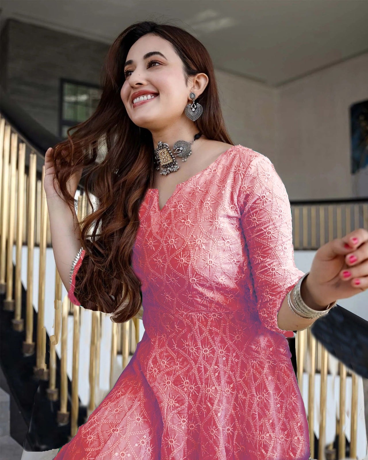 Cotton Sequin A-Line Gown Cut Kurti