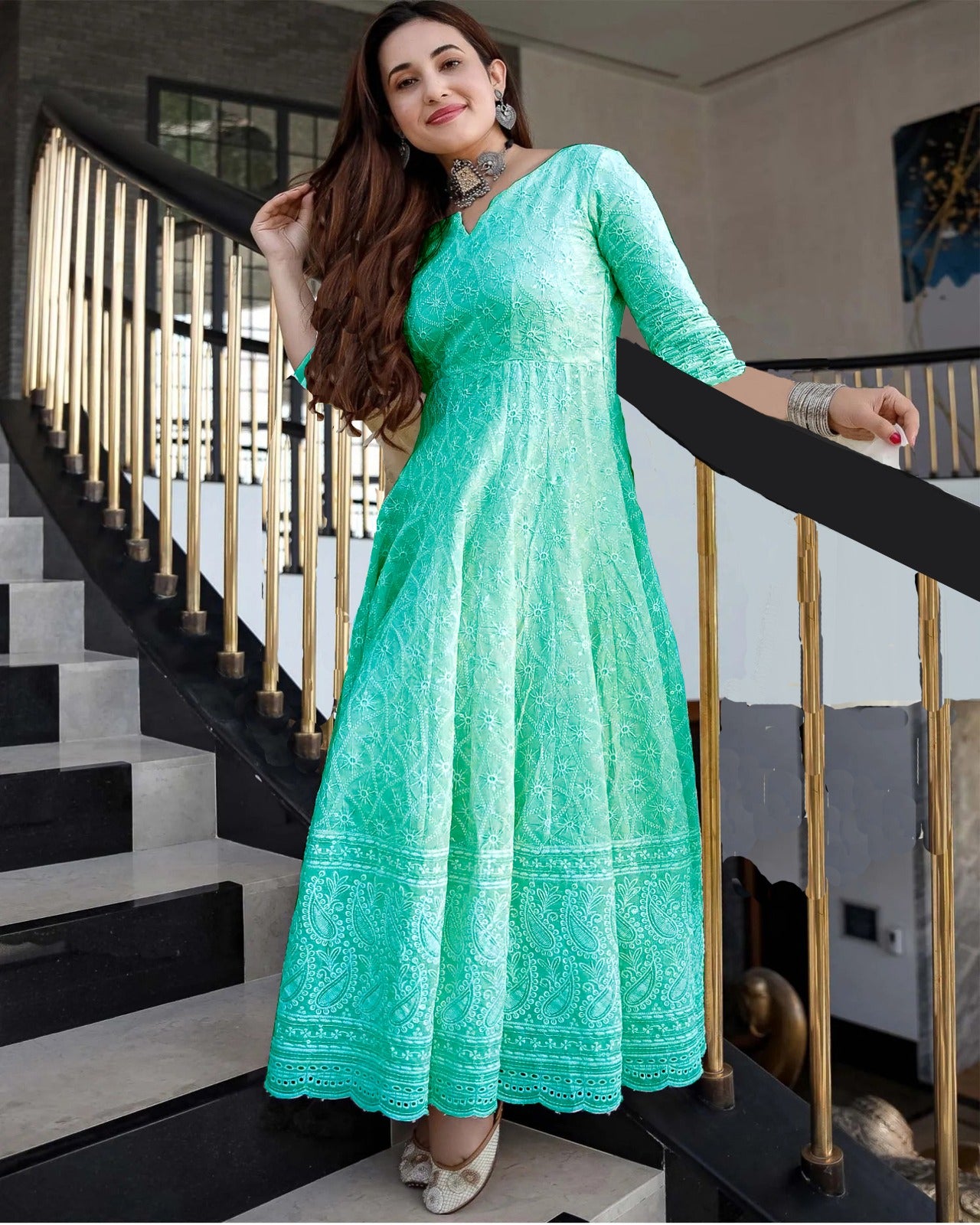 Cotton Sequin A-Line Gown Cut Kurti