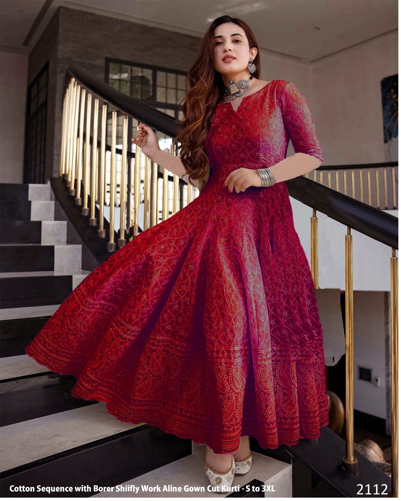 Cotton Sequin A-Line Gown Cut Kurti