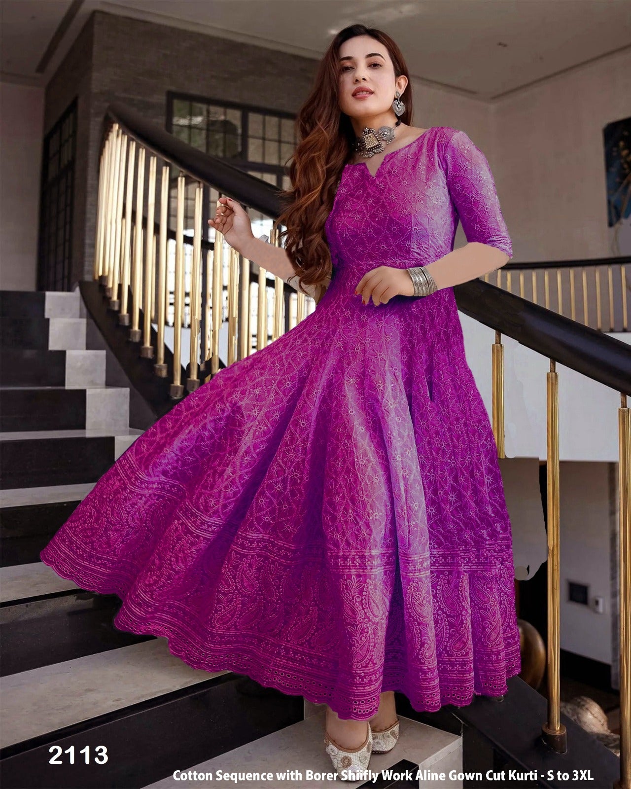 Cotton Sequin A-Line Gown Cut Kurti