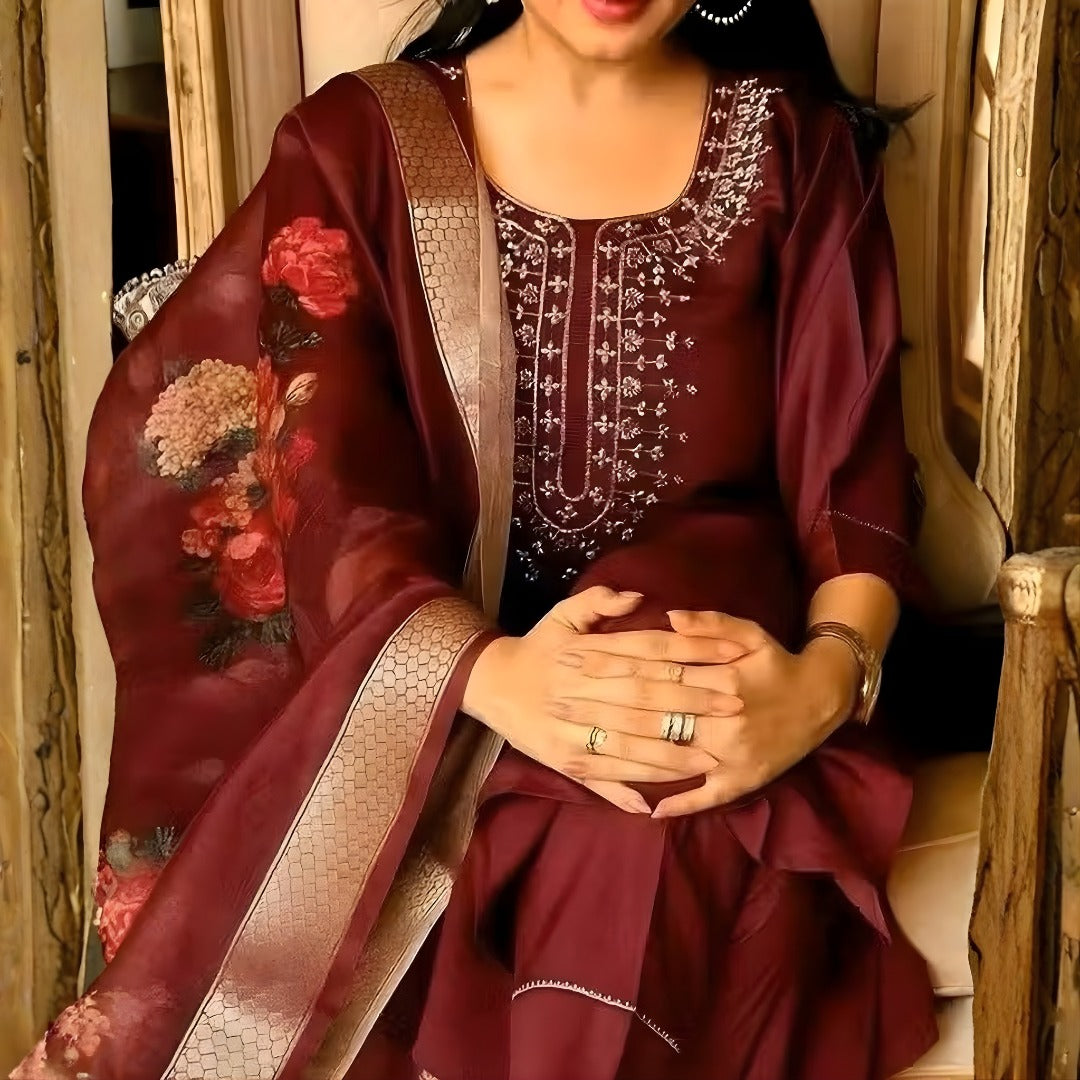 Women's Embroidered Cotton Magic Kurta Set.
