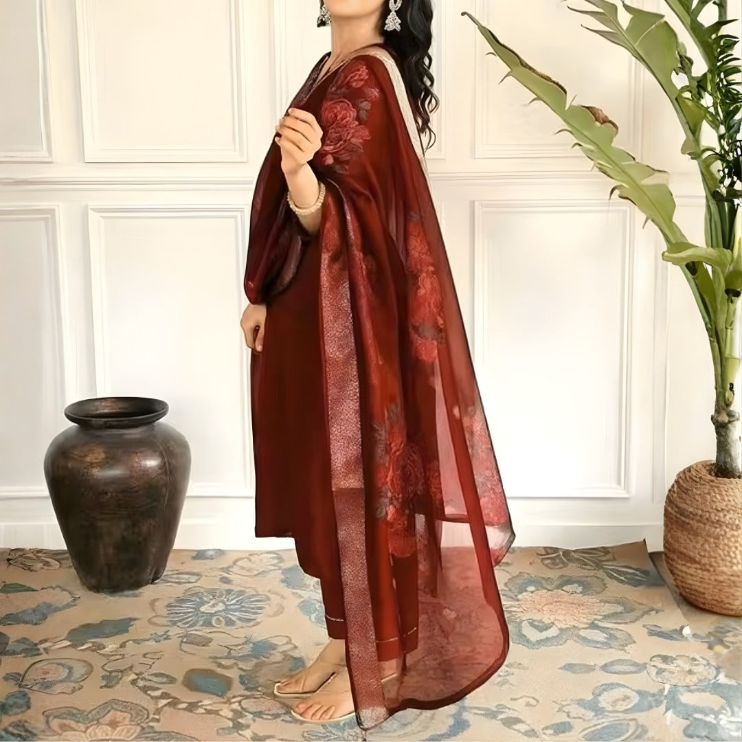 Women's Embroidered Cotton Magic Kurta Set.