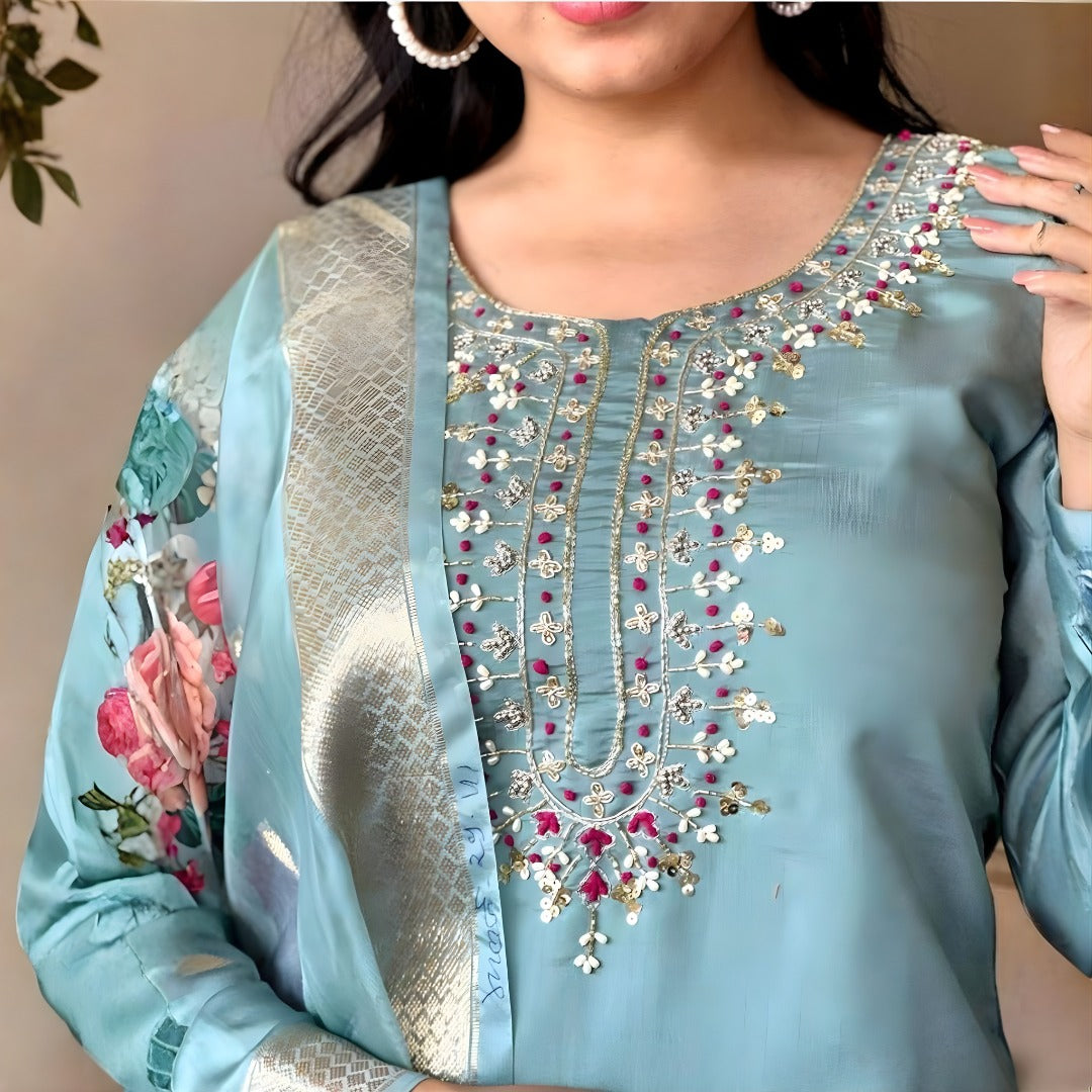 Women's Embroidered Cotton Magic Kurta Set.
