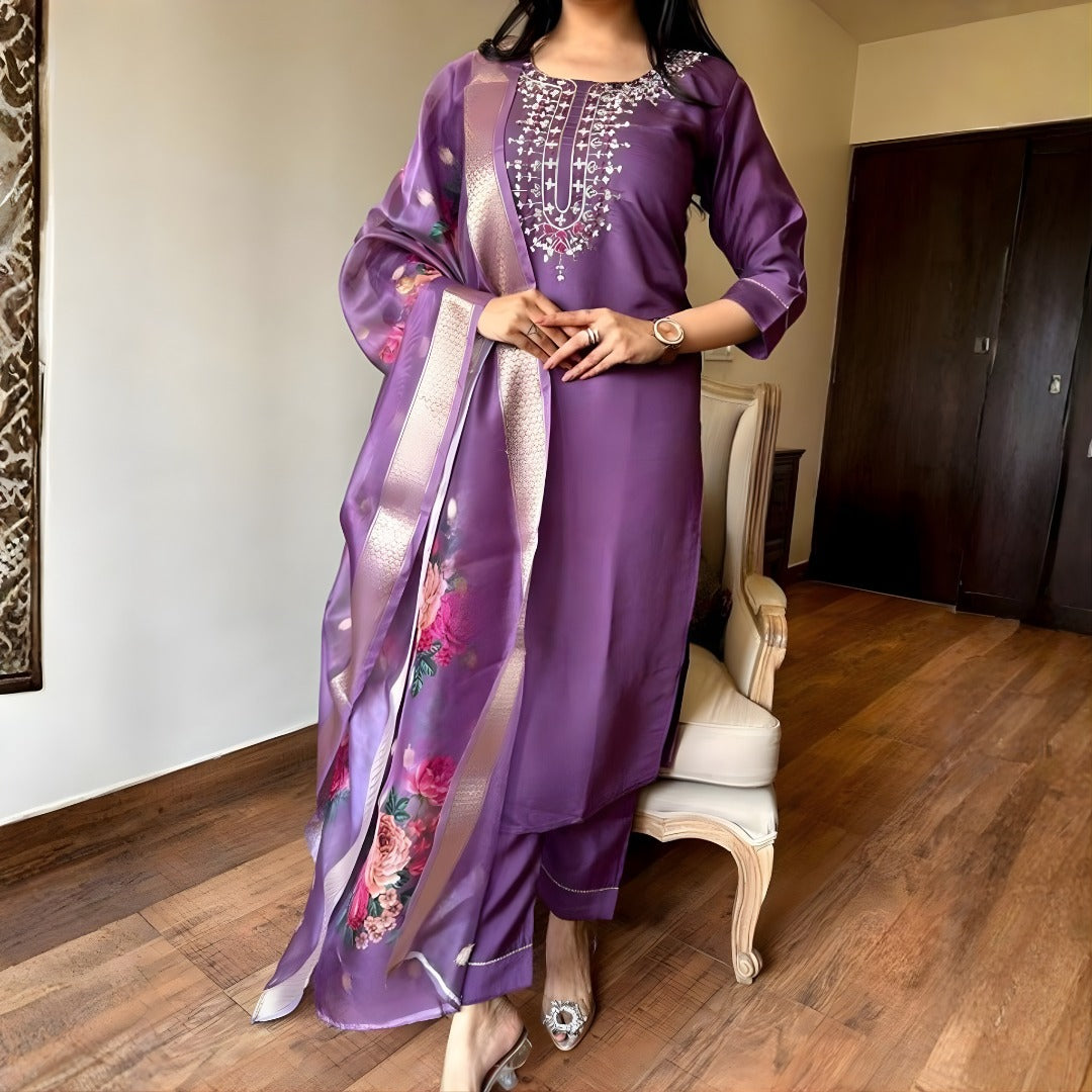 Women's Embroidered Cotton Magic Kurta Set.