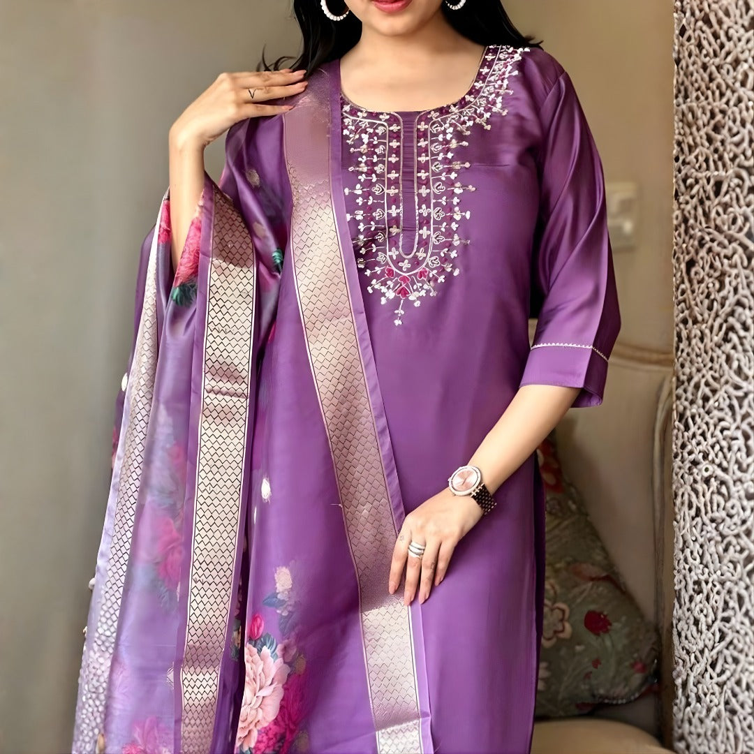 Women's Embroidered Cotton Magic Kurta Set.