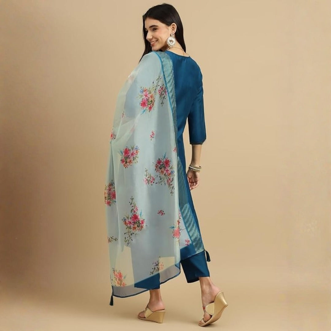 Women's Embroidered Rayon Slub Kurta Set