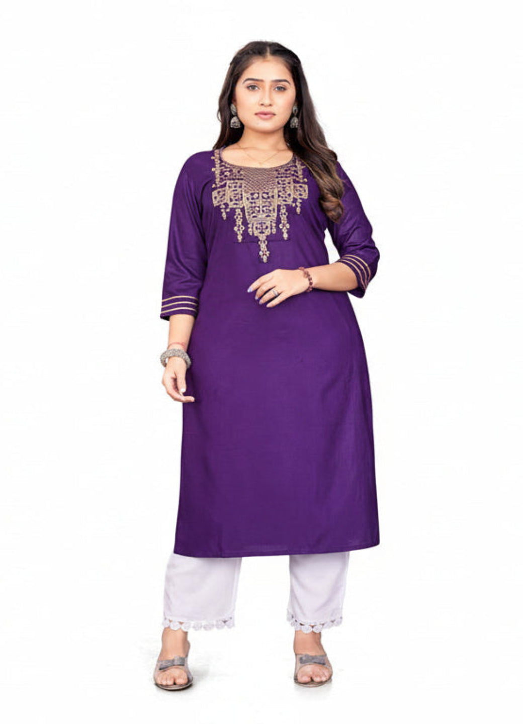 Rayon Embroidered Straight Cut Kurti