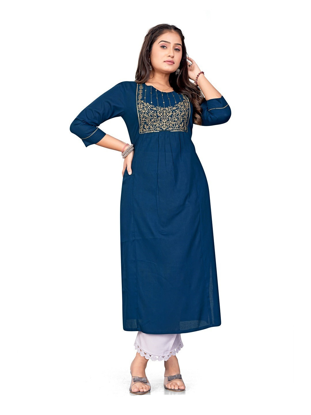 Rayon Embroidered Straight Cut Kurti