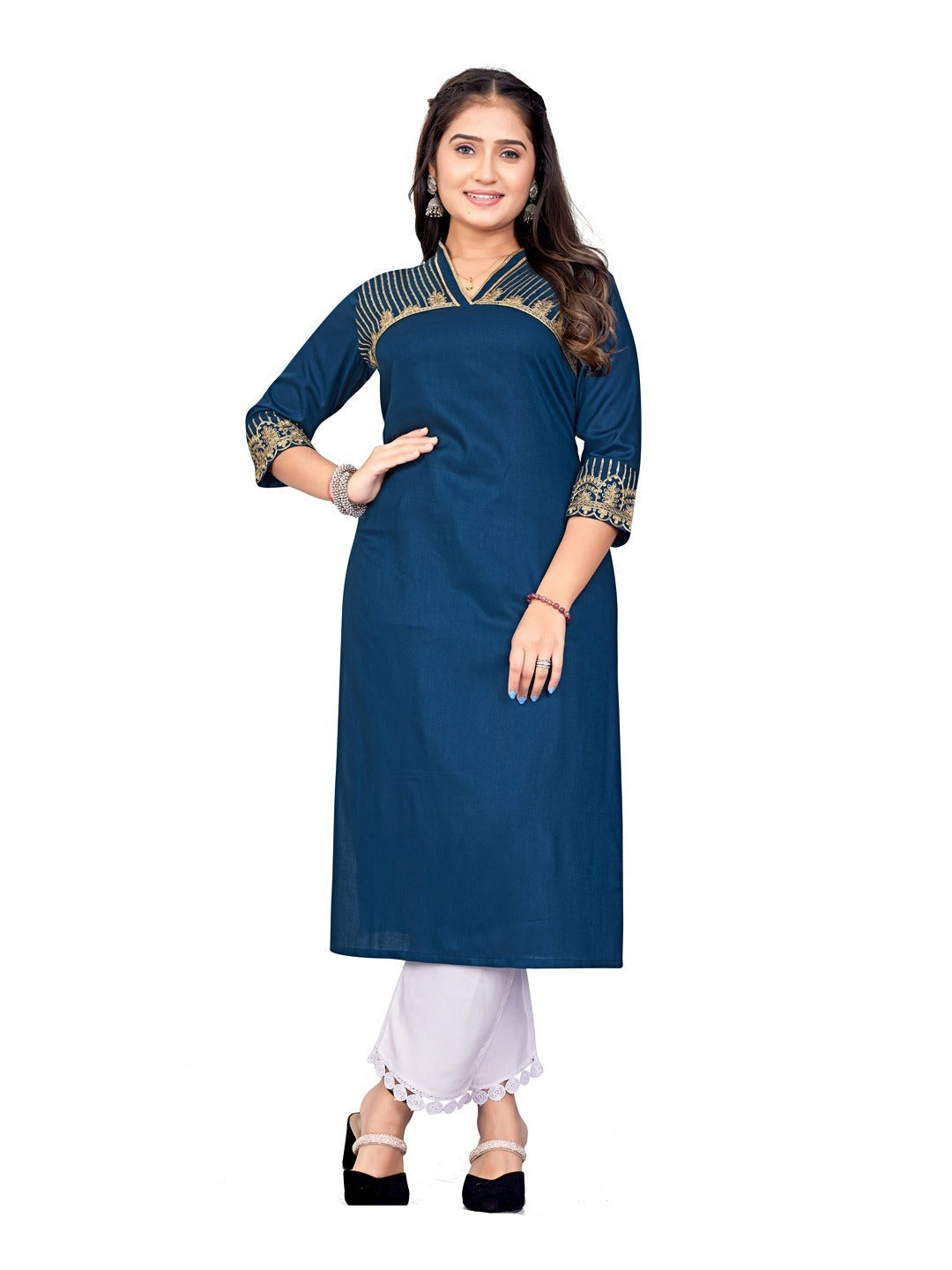 Rayon Embroidered Straight Cut Kurti