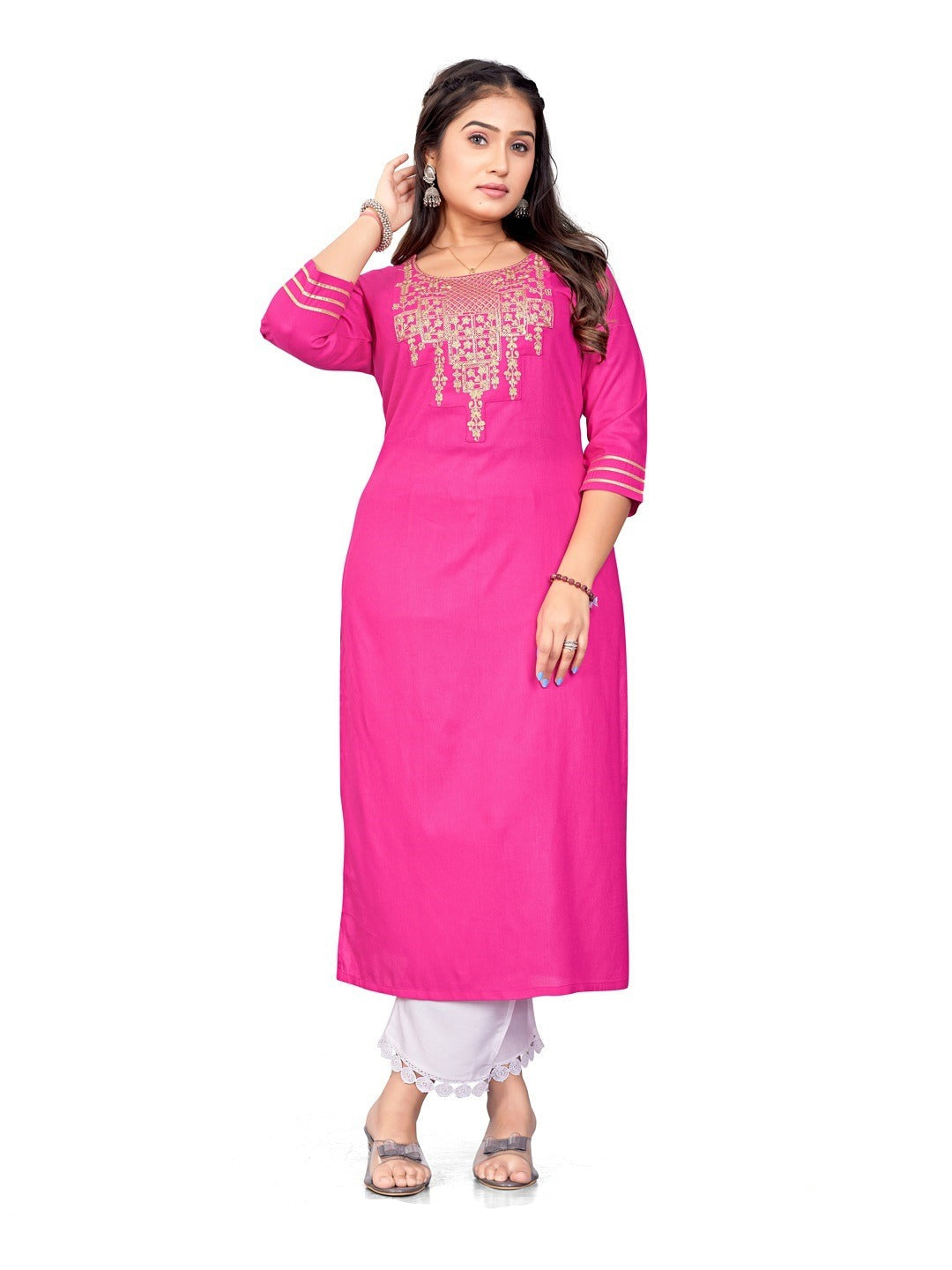 Rayon Embroidered Straight Cut Kurti