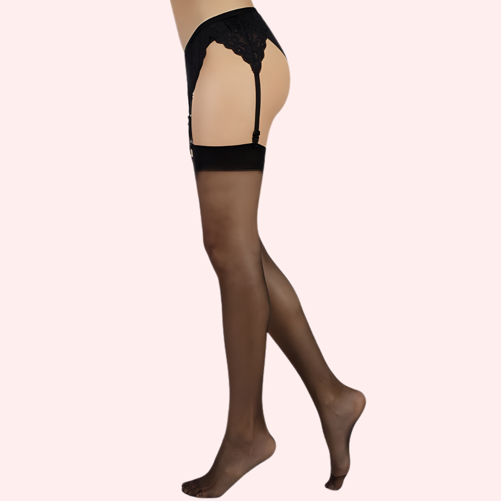 Ultra-Sheer Thigh-High Stockings Pack of 2 – Nude &amp; Black, Silky Finish