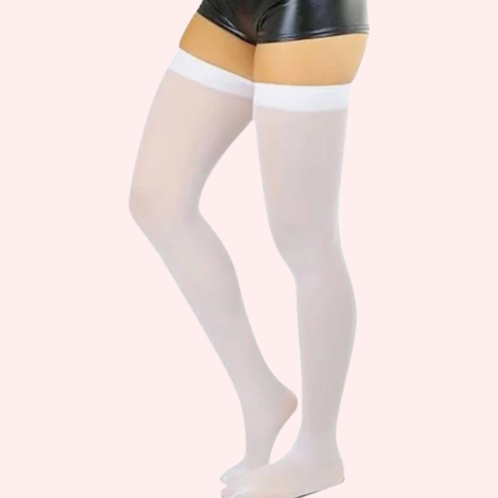Classic Opaque Thigh-High Stockings Pack of 2 – Black &amp; White Stay-Up Hosiery