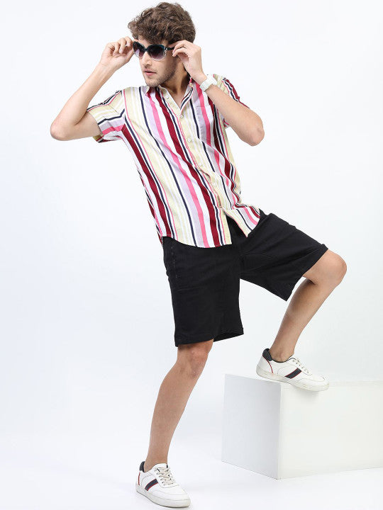 CANDY STRIPE | Pink &amp;amp; Maroon Slim Fit Casual Shirt