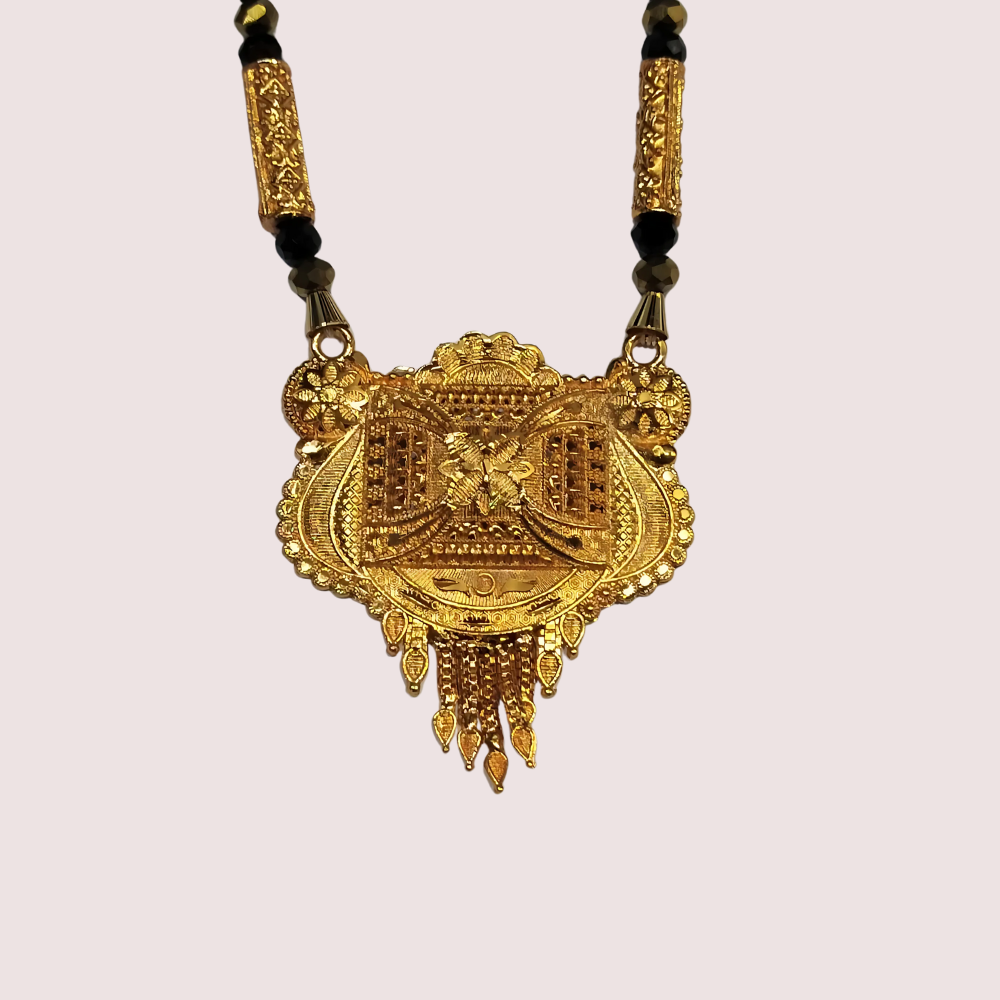 Regal Dual-Strand Black Bead Mangalsutra with Antique Pendant