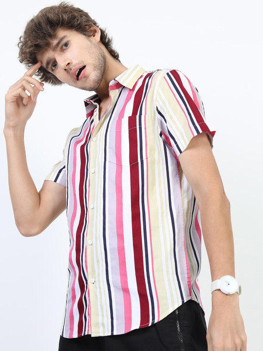CANDY STRIPE | Pink &amp;amp; Maroon Slim Fit Casual Shirt
