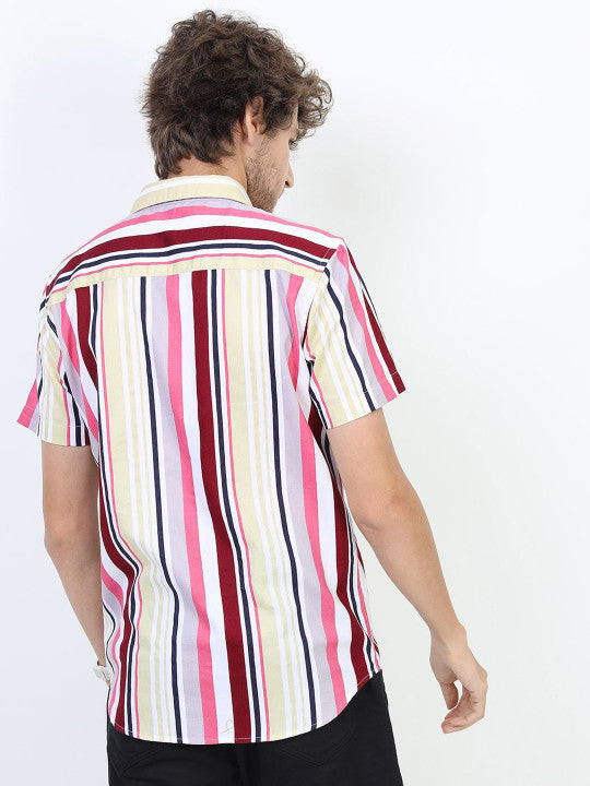 CANDY STRIPE | Pink &amp;amp; Maroon Slim Fit Casual Shirt