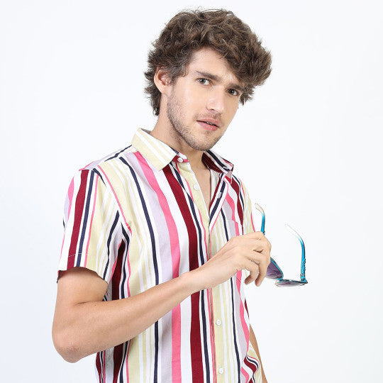 CANDY STRIPE | Pink &amp;amp; Maroon Slim Fit Casual Shirt