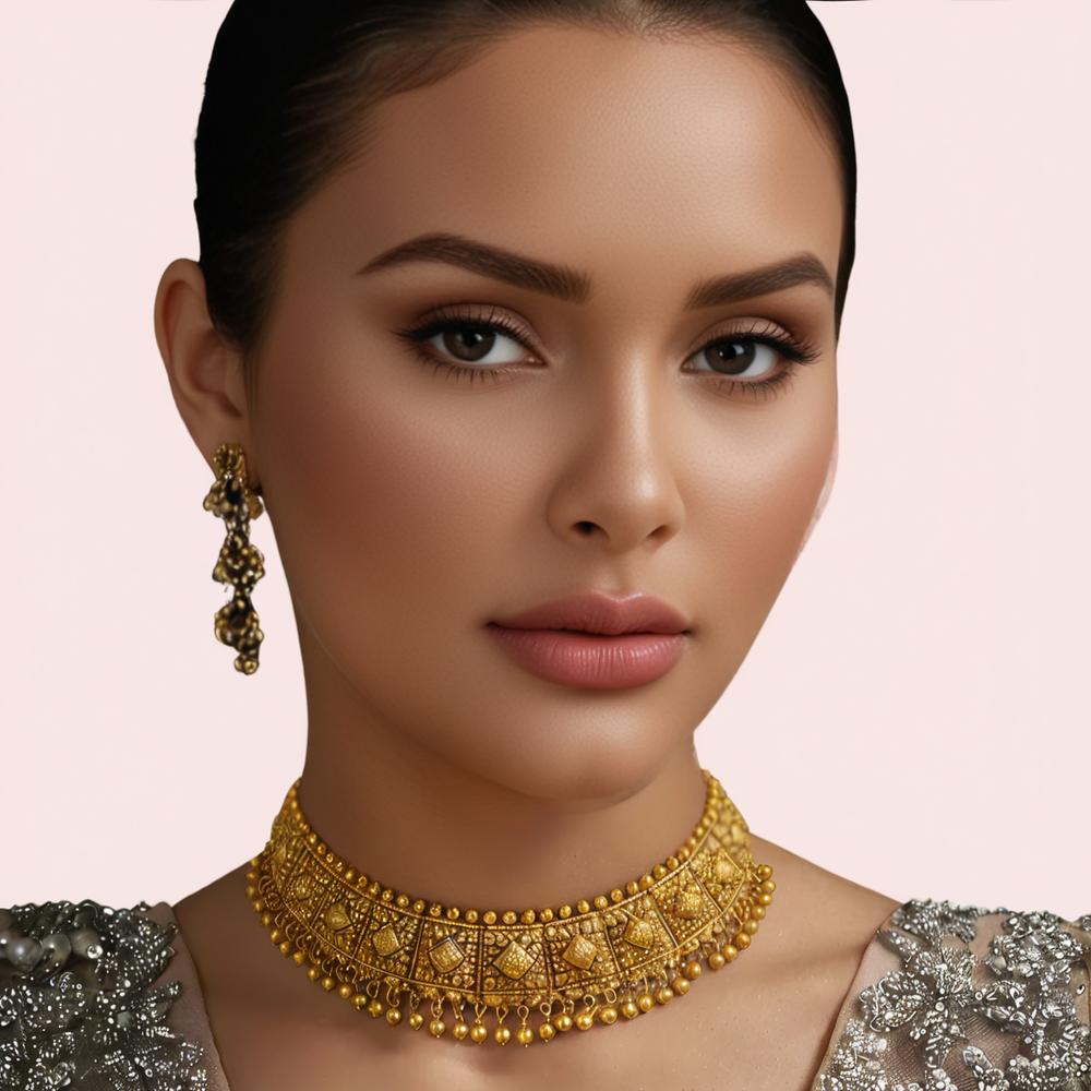 Imperial Kundan Antique Gold-Plated Bridal Choker Necklace