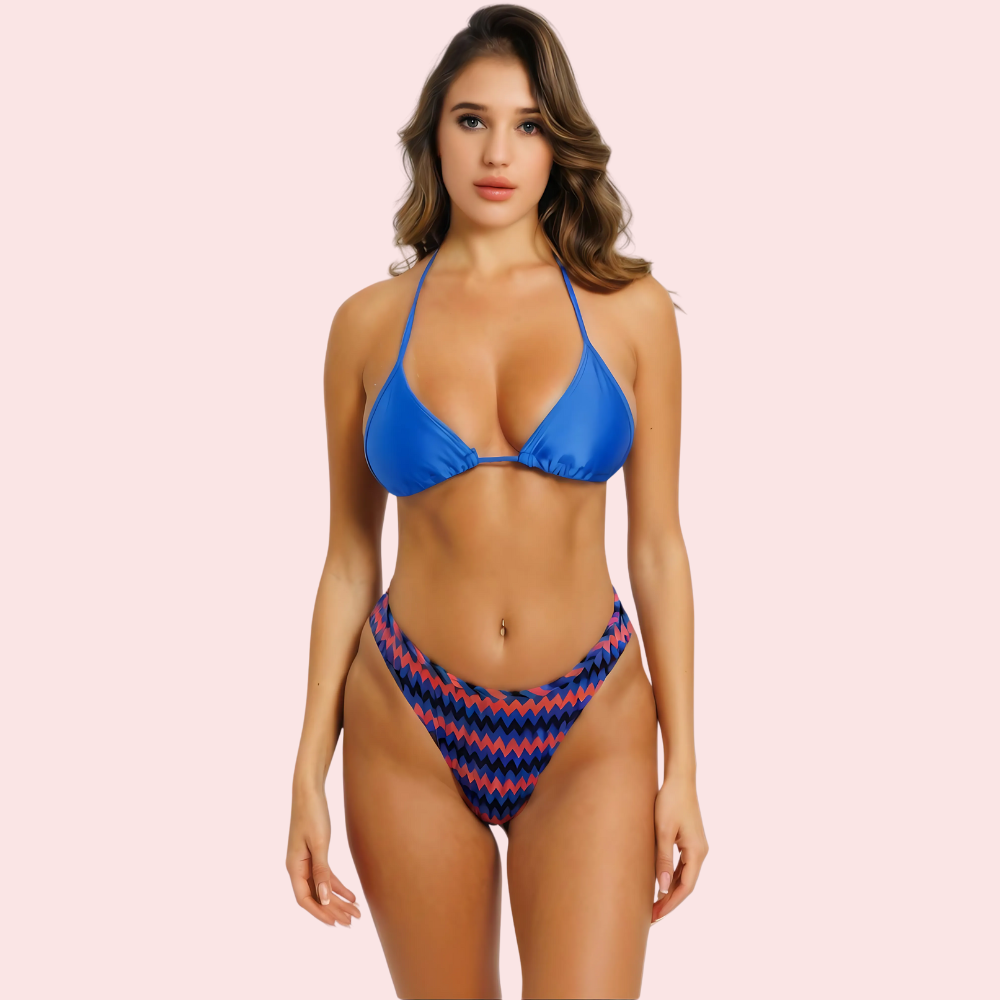 Cheeky Red &amp; Blue Geometric Print Bikini Bottom (Bottom Only)
