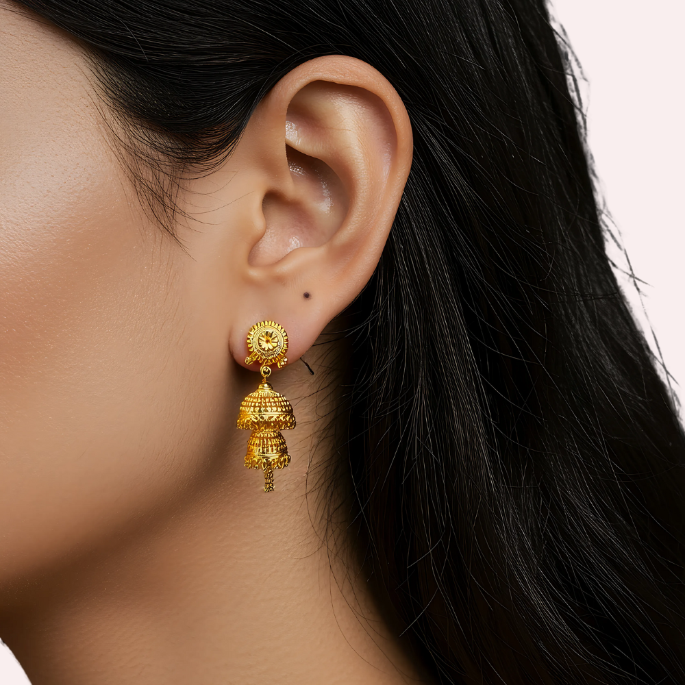 Golden Temple Bell Jhumka Earrings