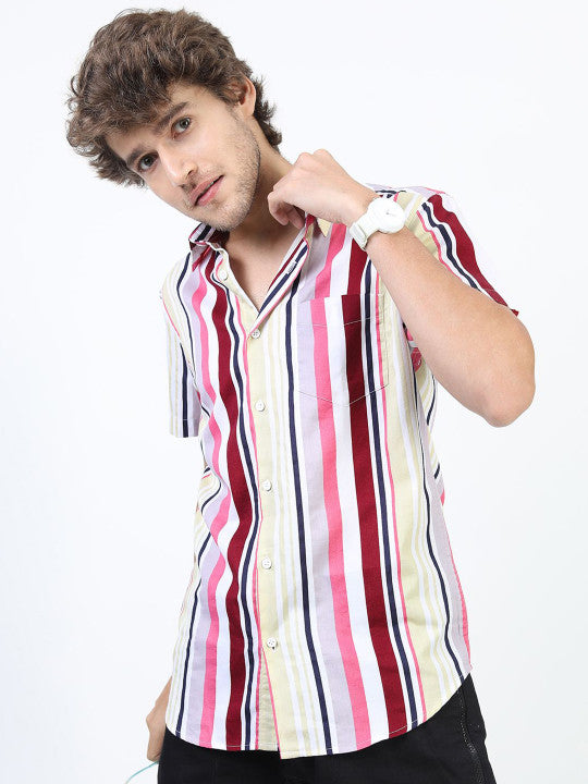 CANDY STRIPE | Pink &amp;amp; Maroon Slim Fit Casual Shirt
